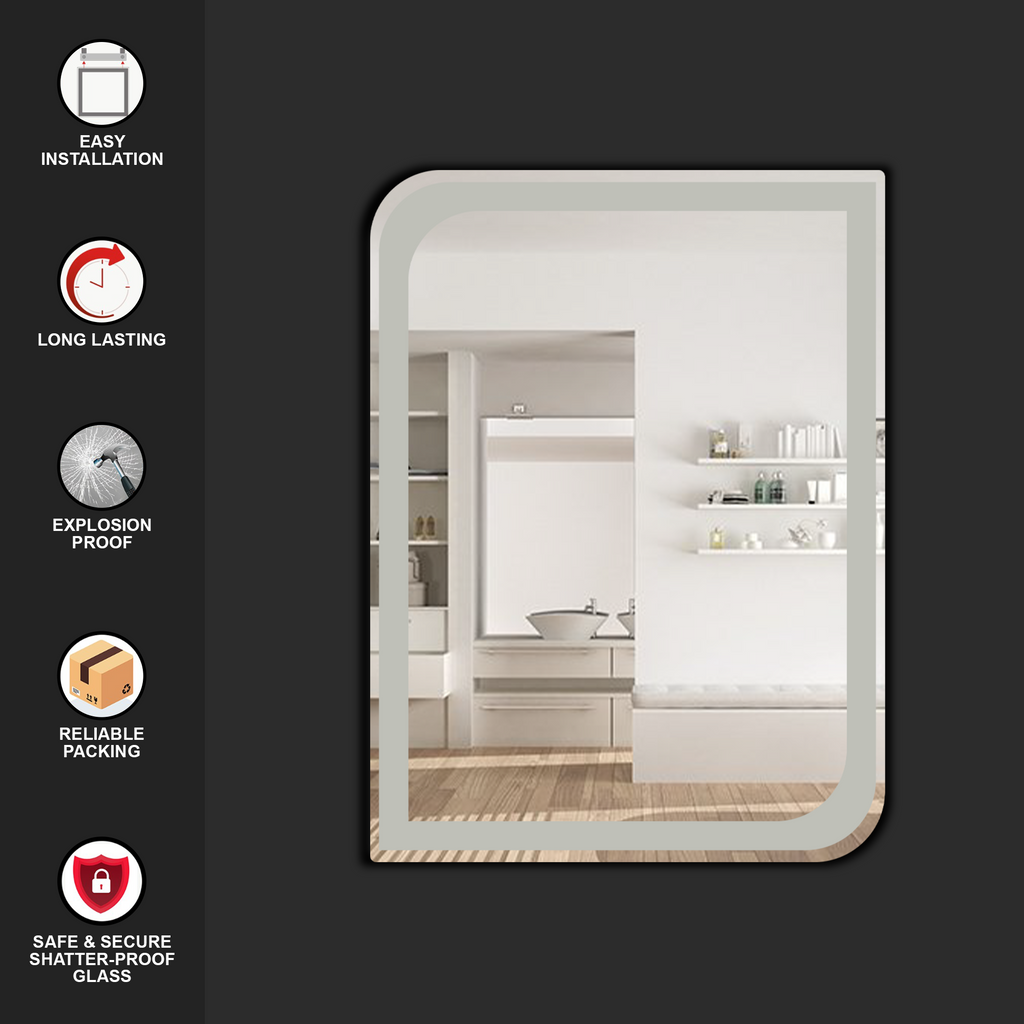 Germa One Side Curve Edge & Rectangular Wall Mounted Frameless Frosted Mirror with Beveled Edges/Wall Mirror for Bathroom/Living Room/Bed Room/Dressing Room (18x24inch)