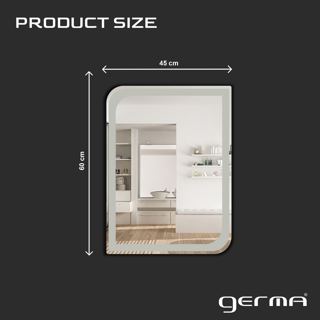 Germa One Side Curve Edge & Rectangular Wall Mounted Frameless Frosted Mirror with Beveled Edges/Wall Mirror for Bathroom/Living Room/Bed Room/Dressing Room (18x24inch)