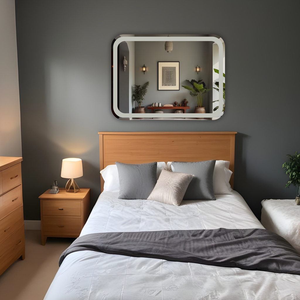 Germa Curve Edge Rectangular Frosted Wall Mounted Frameless Mirror with Beveled Edges/Wall Mirror for Bathroom/Living Room/Bed Room/Dressing Room (18x24Inch)