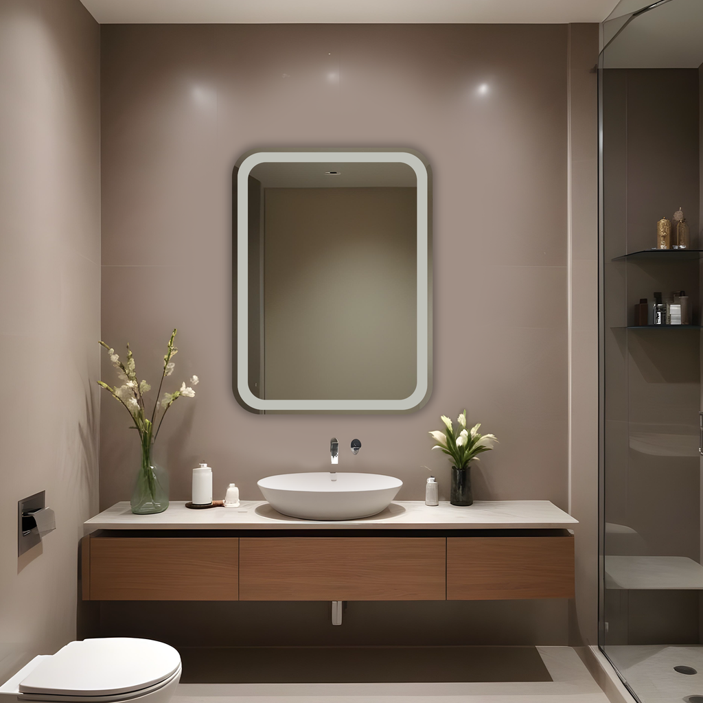 Germa Curve Edge Rectangular Frosted Wall Mounted Frameless Mirror with Beveled Edges/Wall Mirror for Bathroom/Living Room/Bed Room/Dressing Room (18x24Inch)