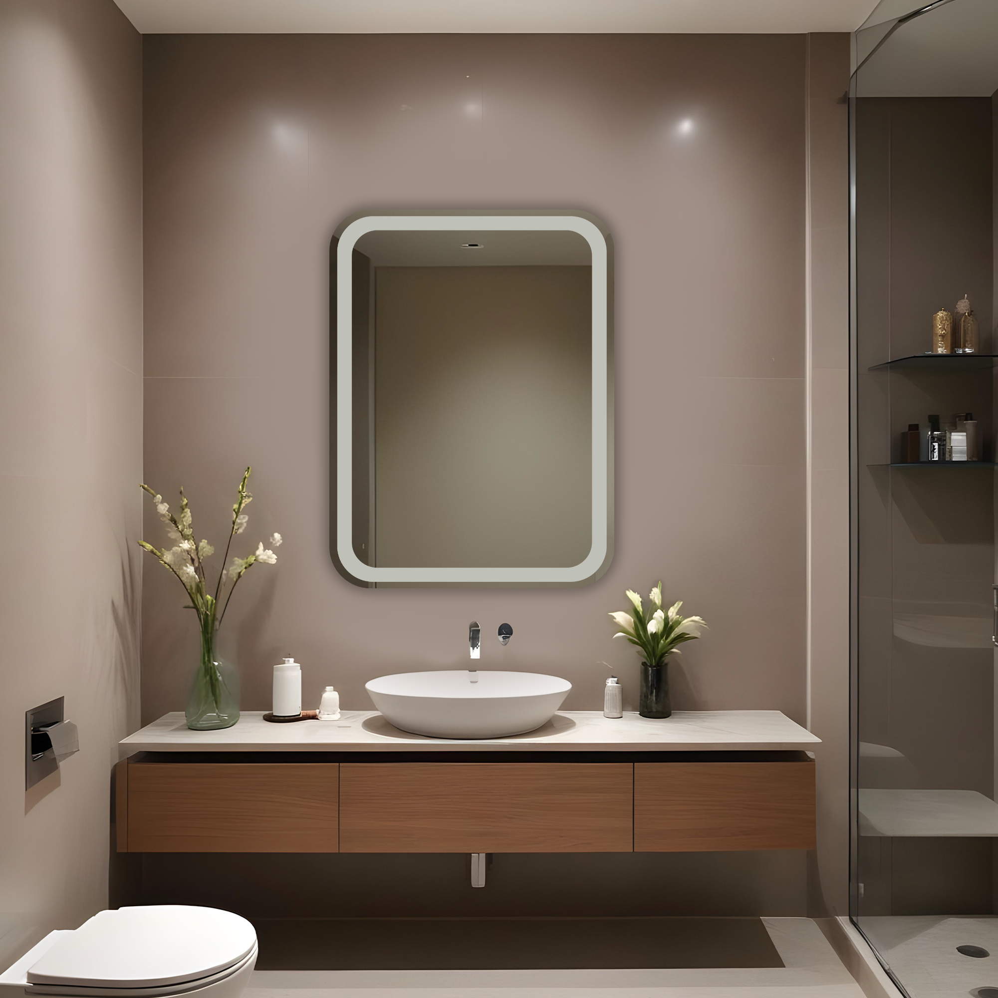 Germa Curve Edge Rectangular Frosted Wall Mounted Frameless Mirror with Beveled Edges/Wall Mirror for Bathroom/Living Room/Bed Room/Dressing Room (18x24Inch)