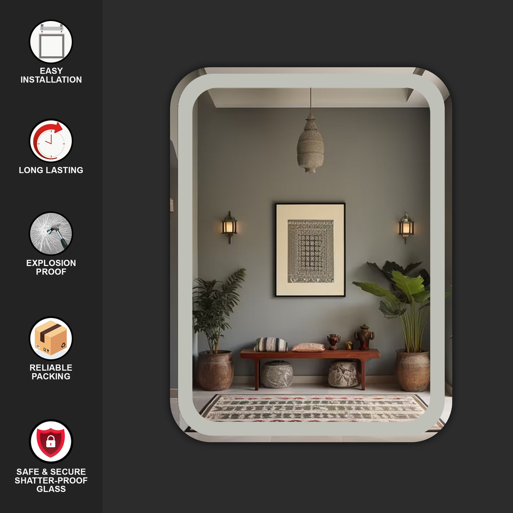 Germa Curve Edge Rectangular Frosted Wall Mounted Frameless Mirror with Beveled Edges/Wall Mirror for Bathroom/Living Room/Bed Room/Dressing Room (18x24Inch)