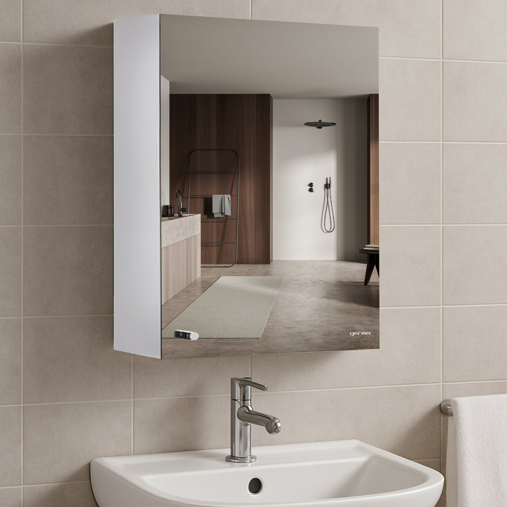 Germa Sanitarywares Premium 304 Grade Stainless Steel Bathroom Mirror Cabinet with Storage | Sleek Wall-Mounted Medicine Mirror Cabinet | Shelf with Mirror | Bathroom Organiser Chrome(16x24Inch)
