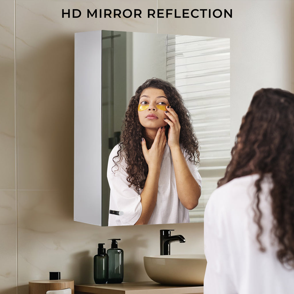 Germa Sanitarywares Premium 304 Grade Stainless Steel Bathroom Mirror Cabinet with Storage | Sleek Wall-Mounted Medicine Mirror Cabinet | Shelf with Mirror | Bathroom Organiser Chrome(16x24Inch)